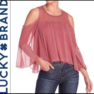 Lucky Brand sheer cold shoulder bell sleeve top